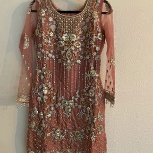 Lashkaraa size M Rose Pink Embroidered Net Gharara Suit